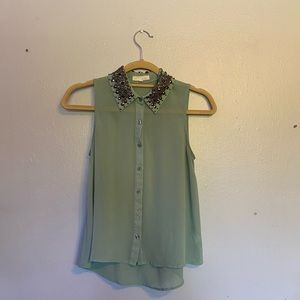 Green collared summer blouse